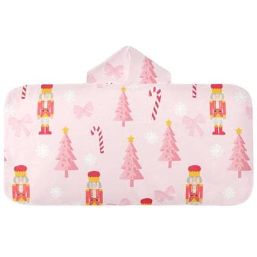 Imagem de Burbuja Toalha de banho com capuz de laço rosa para crianças, toalha de praia de pelúcia macia absorvente para chá de meninas e meninos 3-10 anos, 61 x 127 cm
