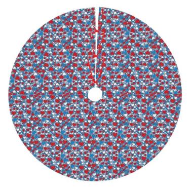 Imagem de Decoração de saia de árvore de Natal com estampa de coração vermelho romântico, acessório festivo, tapete de Natal, casa, sala de estar, lareira