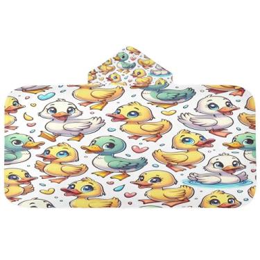 Imagem de Burbuja Cute Ducks Toalha de banho com capuz para crianças, toalha de praia de pelúcia macia absorvente para meninas e meninos 3-10 anos, 61 x 127 cm