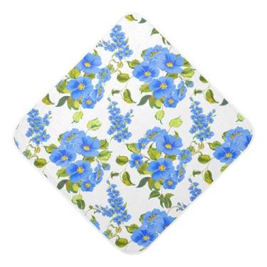 Imagem de Burbuja Blue Flowers Toalha de banho para bebê - Toalha com capuz de musselina macia e absorvente para recém-nascidos, 76 x 76 cm