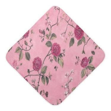 Imagem de Burbuja Toalha de banho de bebê retrô Flowers - Toalha com capuz de musselina macia e absorvente para recém-nascidos, 89 x 89 cm