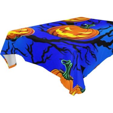 Imagem de Burbuja Toalha de mesa assustadora de abóbora, toalha de mesa retangular, anti-rugas, grossa para decoração de jantar, cozinha, festa, 152 x 304 cm