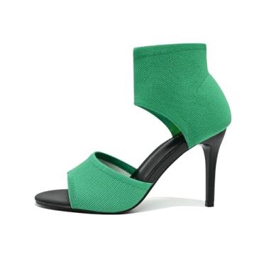 Imagem de SICARE Sandálias femininas de salto agulha sexy de 7,6 cm com bico aberto, salto alto, elástico, sem fecho, sapatos confortáveis para formatura, festa e trabalho, Verde/9,4 cm, 35