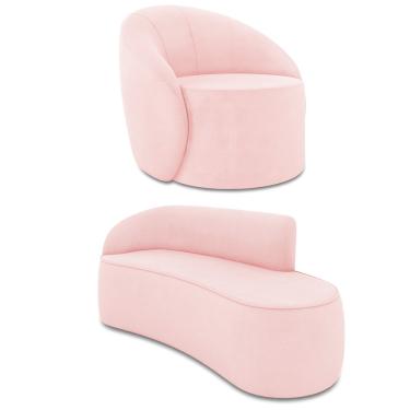 Imagem de Sofá 3 Lugares Orgânico 180cm Morgan e Poltrona Lua Suede Rosa Bebê D03 - D'Rossi