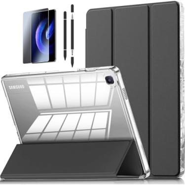 Imagem de Capa Tablet Para Samsung Galaxy Tab S6 Lite 10.4 C Suporte P/Caneta，Ativação/Repouso Automático suporte para leitura, Incluir caneta stylus absorvente e adesivo coletor de poeira (Preto)