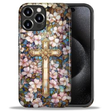Imagem de ANLUN STORE Capa para iPhone 16 Pro, proteção dupla híbrida TPU macio + PC rígido à prova de choque, capa protetora antiarranhões e fina para homens e mulheres - design floral com cruz cristã e flores