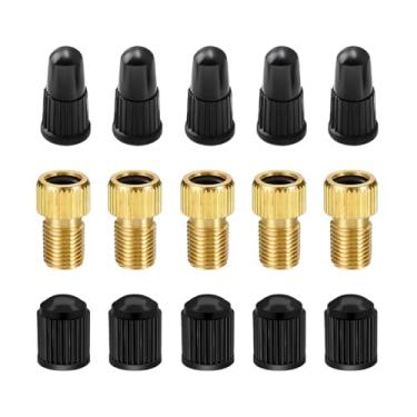 Imagem de Sandfren Adaptador de válvula Presta de latão 15 peças, adaptador de conversão de bicicleta Presta para Schrader com tampas de válvula de pneu, adaptador de pneu de enchimento usando bomba padrão ou