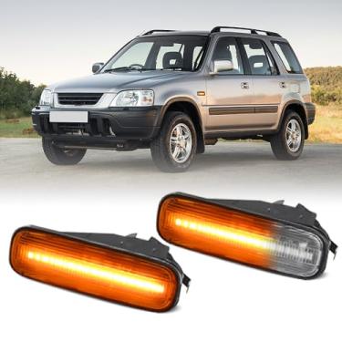 Imagem de RAGBUSCLE Luzes de LED âmbar com lentes transparentes e dinâmicas, compatível com Honda Ballade, Hatchback Sedan Civic 2/3/4DR CR-V, lâmpadas repetidoras dianteiras