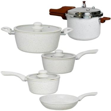 Imagem de Panelas E Panela Pressão Indução Cerâmica Viena Bege 5 Peças - Rio Hom