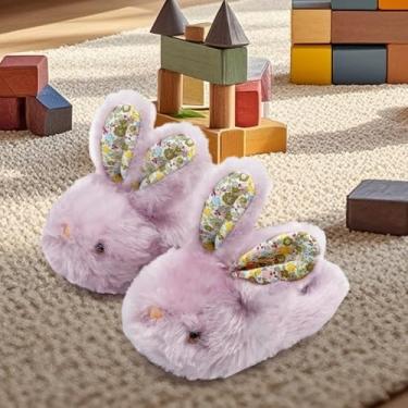 Imagem de Chinelos infantis para meninos e meninas, coelhinhos, fofos, antiderrapantes para inverno, adequados para ambientes internos e externos, Roxa, 19-21