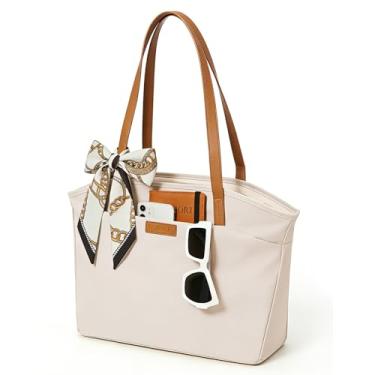 Imagem de Sacola feminina para presentes, bolsas leves para mulheres, bolso embutido para garrafa de água e compartimento para laptop para trabalho, viagens, academia, bolsos para mulheres, bege