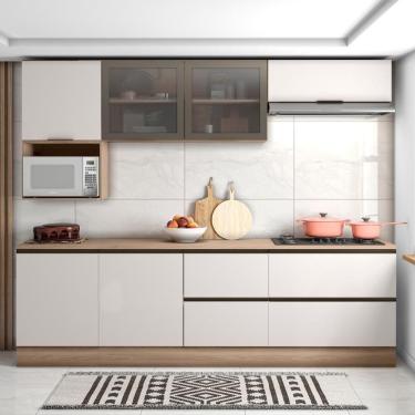 Imagem de Cozinha Completa Etna 7 Peças Balcão Cooktop Poliman Móveis Carvalho Oak E Off White