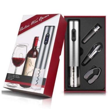Imagem de Kit Abridor de Vinho Elétrico Automático Recarregável Prata - 4 Peças 