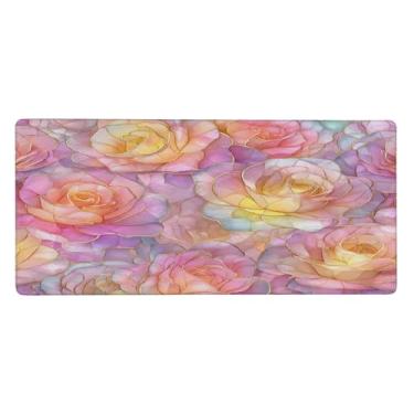 Imagem de Tapete de mouse grande e lindo de vidro rosa à prova d'água para computador estendido tapete protetor de mesa antiderrapante base de borracha para escritório, computador, teclado, laptop e mesa de