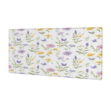 Imagem de Tapete de mouse com arte floral roxa grande à prova d'água para computador estendido tapete protetor de mesa antiderrapante base de borracha para escritório, computador, teclado, laptop e mesa de casa