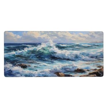 Imagem de Tapete de rato grande, azul celeste, recifes marítimos, impermeável, tapete protetor de mesa estendido, base de borracha antiderrapante, tapete de rato para escritório, computador, teclado, laptop e