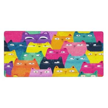 Imagem de Tapete de rato grande e colorido para gatos à prova d'água para computador com base de borracha antiderrapante para escritório, computador, teclado, laptop e mesa de casa, 89,9 x 39,9 cm
