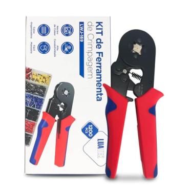 Imagem de Kit Alicate Crimpar Prensa + 1200 PEÇAS de Terminal Ilhos Tubulares 0,25mm² Até 10mm² Com Núcleo de Cobre + Caixa Organizadora