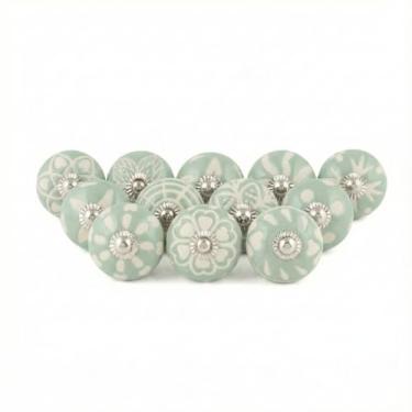 Imagem de Rasiya Art Puxadores para armários e gavetas - Pacote com 12 - Cabo de gaveta de cerâmica variado colorido do campo indiano para armário de cozinha puxador de guarda-roupa boho decoração de interiores