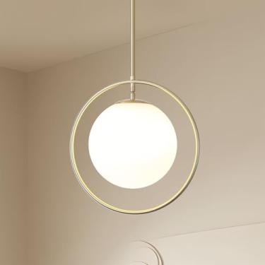 Imagem de SUNVKWEY Luminária pendente globo de 30 cm para ilha de cozinha, luminárias pendentes douradas modernas, luminárias suspensas de meados do século, iluminação grande com altura ajustável para sala de