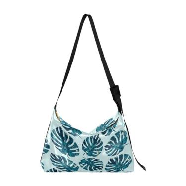 Imagem de Bolsa tiracolo de couro vegano estilo tribal com marrom e preto, bolsas transversais de couro Hobo para mulheres, Folha verde, One Size