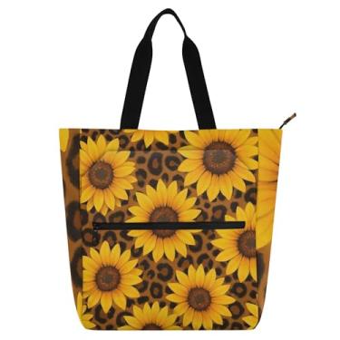 Imagem de Bolsa feminina de trabalho com girassóis amarelos, marrom, preto, leopardo, lona, faculdade, escola, bolsas de tecido, bolsas para amantes de livros, presentes