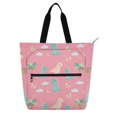 Imagem de GAIGEO Linda bolsa de trabalho de dinossauros de desenho animado para mulheres, bolsa de lona escolar, bolsa para professores, presente para amantes de livros