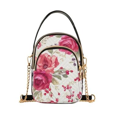 Imagem de Strawberry Bolsas femininas transversais, bolsas de ombro para mulheres, bolsas transversais, elegantes para viagens, Floral com rosa vermelha e ramos - 3, One Size