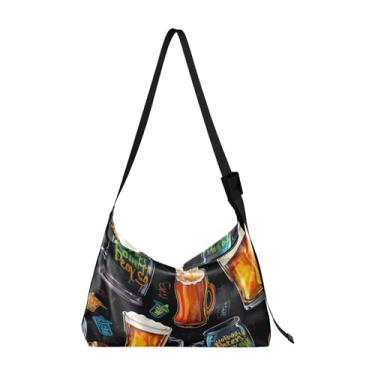 Imagem de Bolsa de couro macio Stars on the Black of Star, bolsa tiracolo de couro vegano, bolsa de ombro feminina, Glasses of Beer Greeting Happy New Year-4, One Size