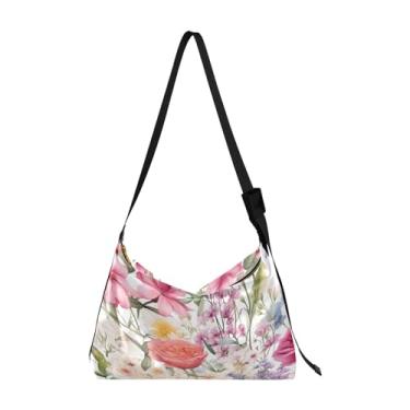Imagem de Bolsa de ombro feminina Hobo floral amarela com papoulas brancas, bolsa transversal de couro, bolsa transversal de couro, Flores vintage floral aquarela - 3, One Size