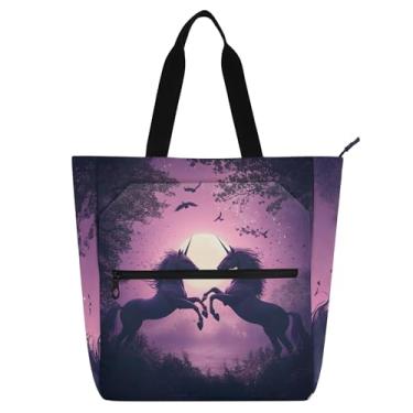 Imagem de GAIGEO Bolsa feminina de tecido de lona com unicórnios roxos cavalo para professores de faculdade, presente para amantes de livros