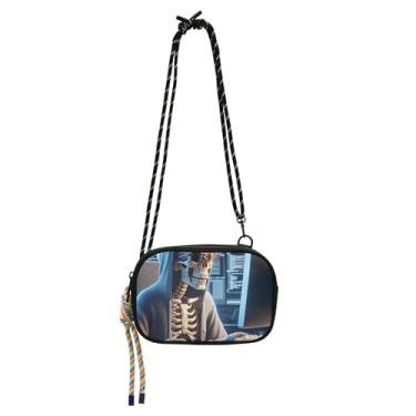 Imagem de TSENQUE Bolsas femininas transversais pequenas bolsas engraçadas esqueleto programador caveira telefone bolsas com alça pochete bolsas de ombro