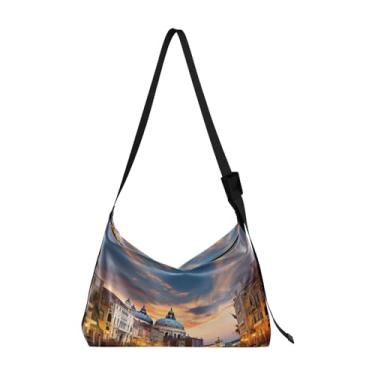 Imagem de Bolsa Hobo de ombro leve Nebula and Stars, bolsa tiracolo de couro, bolsa tiracolo masculina de couro, Canal With Buildings-1, One Size