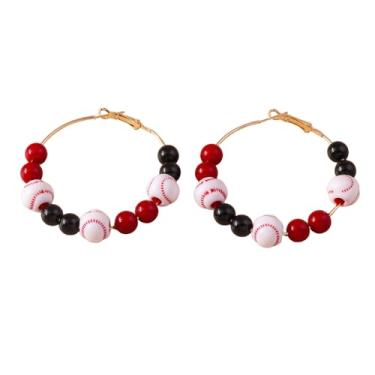 Imagem de Brincos de beisebol femininos em forma de bola esportiva de equipe, brincos de argola para mãe, esportes, amantes, joias, acessórios de dia de jogo, One Size, Liga de aço, Sem pedra preciosa