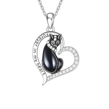 Imagem de Colar de aço inoxidável com pingente de flor de estrela e coração de gato e lua, 8 designs - Colar de coração fofo, com gatos pretos, encantador em ouro rosa - Presente elegante para mulheres e