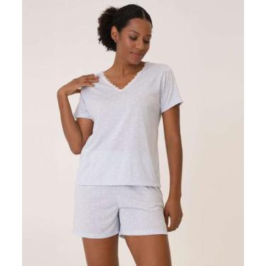 Imagem de Pijama Feminino Poá Manga Curta Marisa-02056, Azul, P