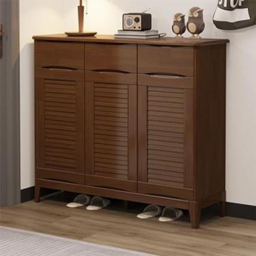 Imagem de Organizador de recipiente de 3 portas, armário de sapatos fechado com 4 prateleiras, armário de armazenamento de sapatos, com 3 gavetas, para sala de estar, entrada e sala de família (marrom)
