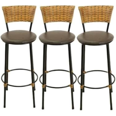 Imagem de kit 3 banquetas alta junco cozinha bancada balcão(3.bq.alta.imbuia) (marrom)