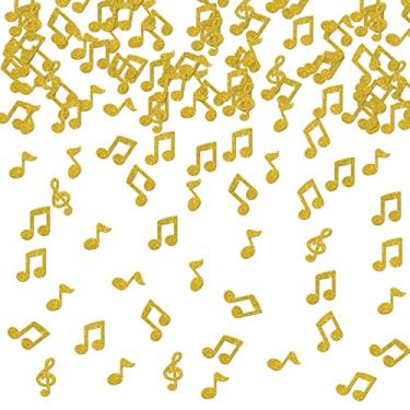 Imagem de Ambishi 120Pcs Nota Musical Confete, Recortes de Notas com Glitter Dourado Confete, Tema Musical para Festa de Aniversário, Noivado, Chá de Bebê, Casamento, Karaokê, Decoração de Mesa para Festa, Scat