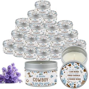 Imagem de Nlicrst 24 velas de festa de chá de bebê caubói, velas perfumadas de lavanda para lembrancinhas de chá de bebê com tema ocidental, festas de batizado e aniversário, presentes de devolução revelados de
