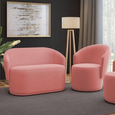 Imagem de Sofá Namoradeira E Poltrona Orgânica Para Sala Malu Suede M11 - D`rossi Rose