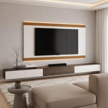 Imagem de Painel Para Tv Até 75 Polegadas 2,18m Detalhe Ripado Nex Off White/madeirado