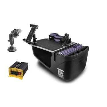 Imagem de AutoExec Mesa de carro Efficiency FileMaster para sua estação de trabalho de veículo e escritório móvel, cinza, com inversor de potência de 400 watts, suporte para telefone, suporte para tablet e