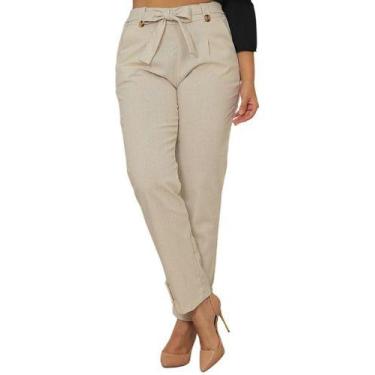 Imagem de Calça Linho Alfaiataria Jogger Cochard Social Laço Sinto Fak, Bege, M
