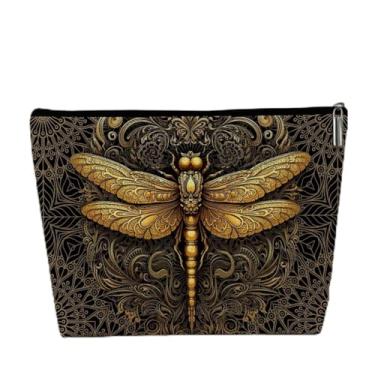Imagem de Bolsa de maquiagem dourada para libélula, pequena bolsa organizadora de cosméticos com zíper, bolsa de viagem portátil para mulheres, presentes de libélula para mulheres, irmã de trabalho