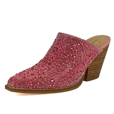 Imagem de ARIDER Sapato feminino AriderGirl Sweet com strass e salto empilhado, bico fino, estilo faroeste, sem cadarço, rosa, 37