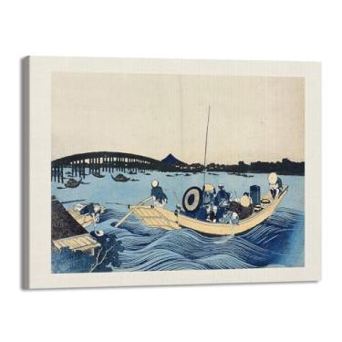Imagem de Galeria japonesa impressões de arte de parede vintage onda Ukiyo-e pôster Katsushika Hokusai Kanagawa pintura em tela sala de estar decoração de casa (SKU2,16x24") = (40 x 60 cm), emoldurado (tela