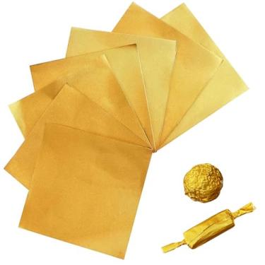 Imagem de 100 peças de embalagens de doces de folha dourada, embalagens quadradas pequenas de chocolate e caramelo de 7 x 8 cm para embalagem de presente DIY, lembrancinhas de festa de casamento, suprimentos de