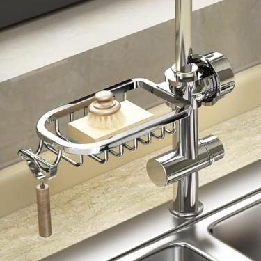 Imagem de Suporte de esponja de torneira organizador de pia de cozinha sobre torneira rack de drenagem suspenso (prata)