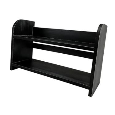 Imagem de DimyFew Organizador de mesa de madeira com suporte para canecas, prateleira de escritório e expositor para copa, Preto